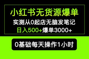 小红书无货源爆单 实测从0起店无脑发笔记，日入500+爆单3000+长期项目可多店