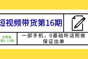 短视频带货第16期：一部手机，0基础听话照做，保证出单 (完整版 赠5-15期)