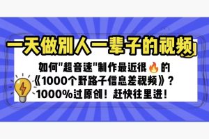 一天做完别一辈子的视频，制作最近很火的《1000个野路子信息差》100%过原创