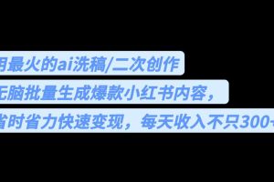 用AI洗稿批量生成爆款小红书内容，每天收入不止300！省时省力！
