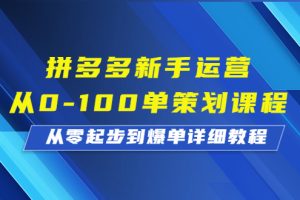 新手运营从0到100单，拼多多新手策划课程，从入门到爆单！