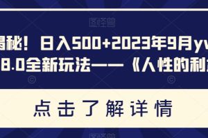 重磅揭秘！日入500+2023年9月YW男粉计划8.0全新玩法——《人性的利益》