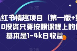 火爆小红书情趣项目（第一版+第二版），0投资只要按照课程上的做，基本是1-4K日收益