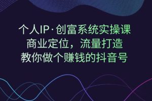 个人IP·创富系统实操课：引爆抖音流量，商业定位，教你打造赚钱的抖音号！
