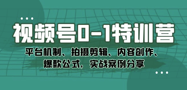 视频号0-1特训营的实战技巧：平台机制、拍摄剪辑、内容创作、爆款公式，实战案例分享