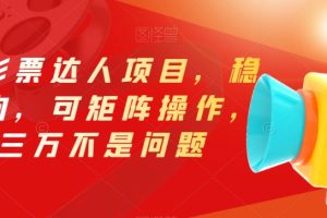 新蓝海影票达人项目，稳如老狗，可矩阵操作，月三万不是问题【揭秘】
