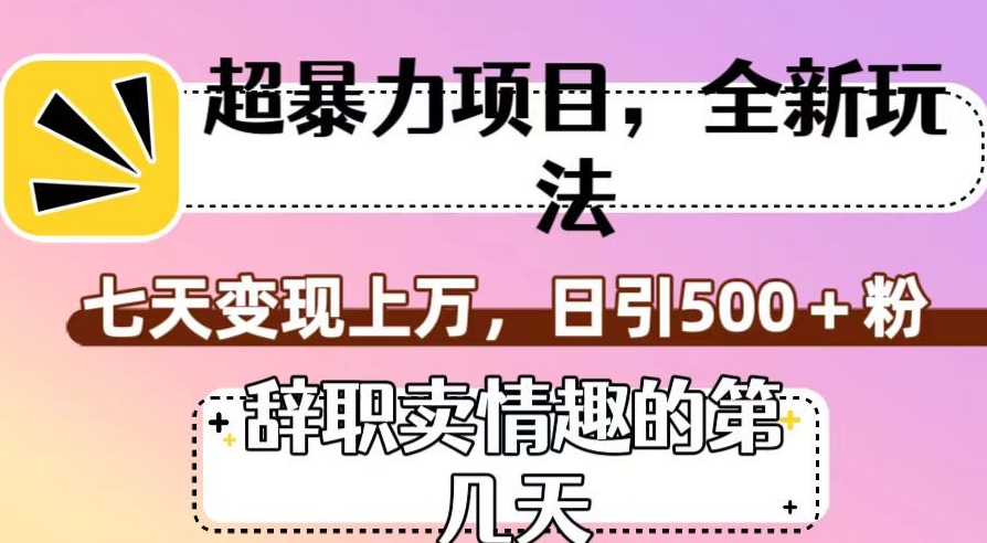 超暴利项目,全新玩法(辞职卖情趣的第几天),七天变现上万,日引500+粉【揭秘】 超暴利项目,全新玩法(辞职卖情趣的第几天),七天变现上万,日引500+粉【揭秘】