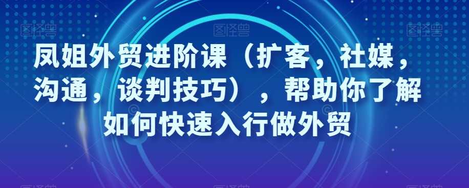 凤姐外贸进阶课(扩客,社媒,沟通,谈判技巧),帮助你了解如何快速入行做外贸 凤姐外贸进阶课(扩客,社媒,沟通,谈判技巧),帮助你了解如何快速入行做外贸