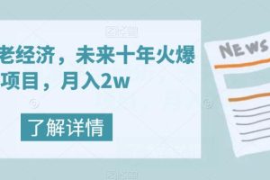 银发养老经济，未来10年火爆项目，月入2W