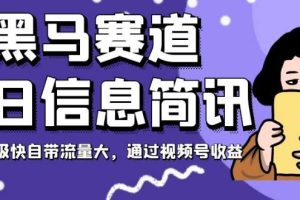 黑马赛道每日信息简讯，起号超级快自带流量大，视频号变现收益