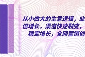 从小做大的商业逻辑，业绩增长翻倍，渠道快速裂变，利润稳定增长，全网营销创新