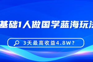 0基础1人做国学蓝海玩法,3天最高收益4.8W?