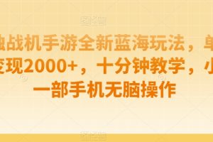 孤独战机手游全新蓝海玩法，单视频变现2000+，十分钟教学，小白一部手机无脑操作【揭秘】