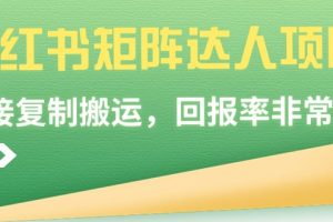 2024小红书矩阵达人项目，简单直接复制搬运，回报率非常高