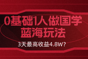 0基础1人做国学蓝海玩法，3天最高收益4.8W？